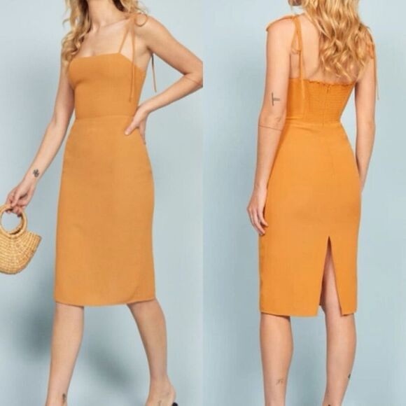 Reformation Women’s Jasper Mustard Yellow Midi Dress Size 6 - Picture 8 of 11